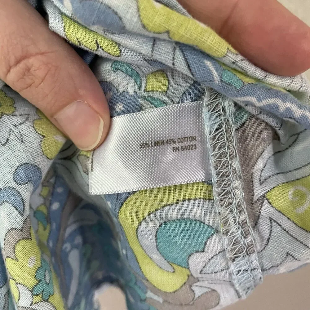 Vtg Y2K Old Navy Sleeveless Floral Paisley Top Blue Linen Cotton Medium Fairy